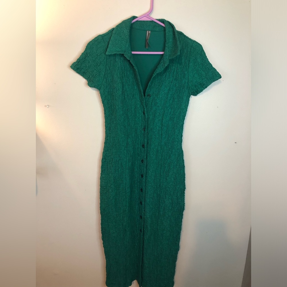 Anthropologie Green Button-Front Knit Dress women’s XXS